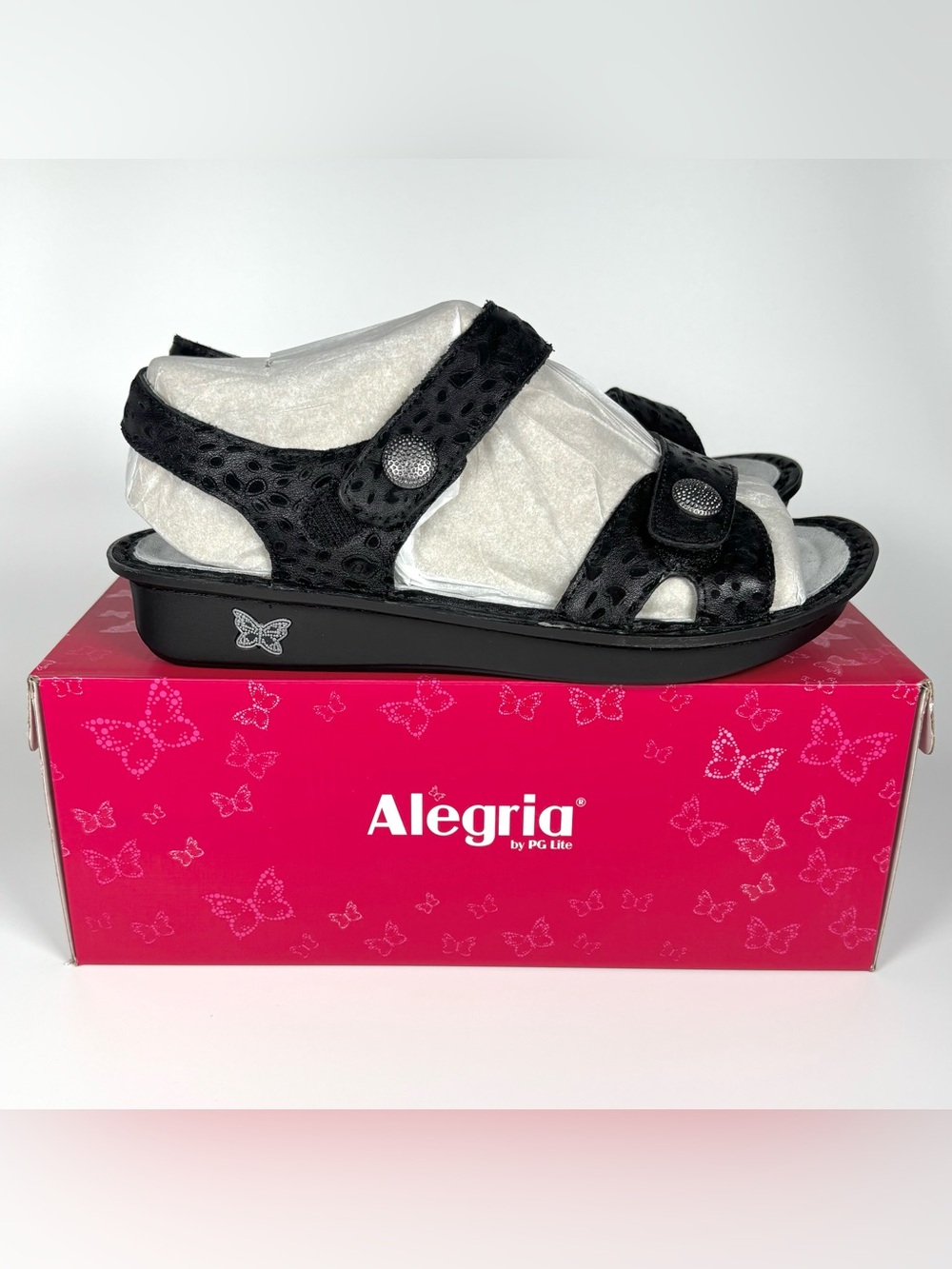 New Alegria Vienna Not A Cheetah Women Black Walking Sandal US 9 EUR 39 VIE-6127
